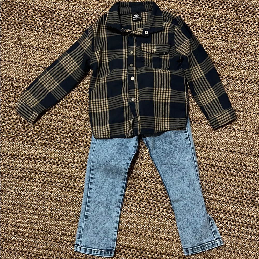 Volcom Black and Tan Plaid Kids Matching Set